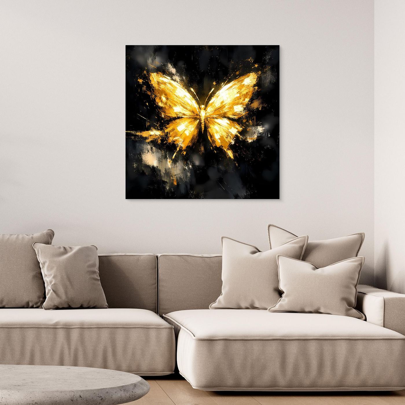 Leinwand Eleganter Goldener Schmetterling | Abstraktes Luxus Wandbild