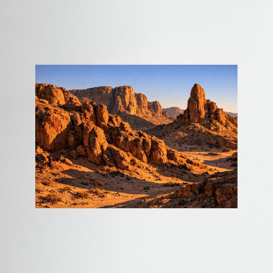 Wüsten-Canyon-Poster im Querformat, ohne Rahmen, mit blauer Randkante