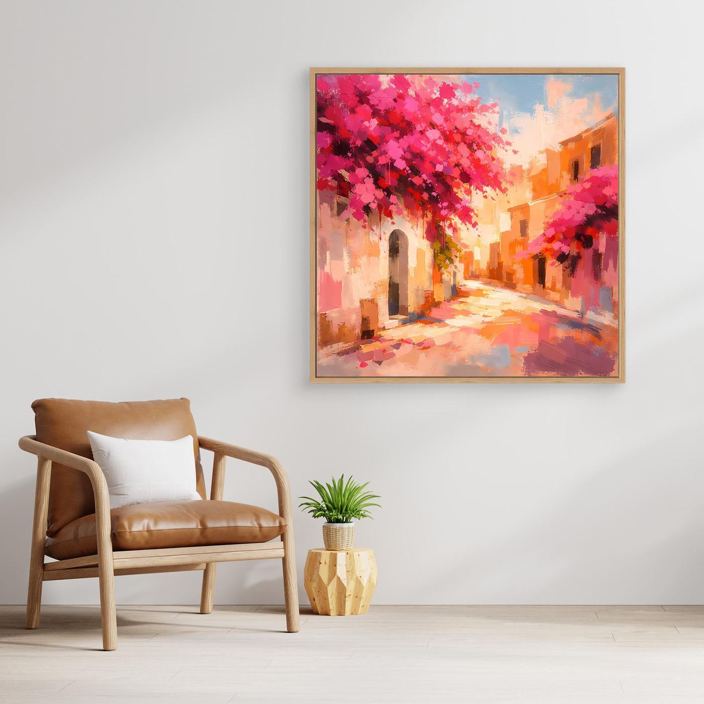 Leinwand Mediterrane Gasse im Blütenrausch | Abstraktes Italien Wandbild