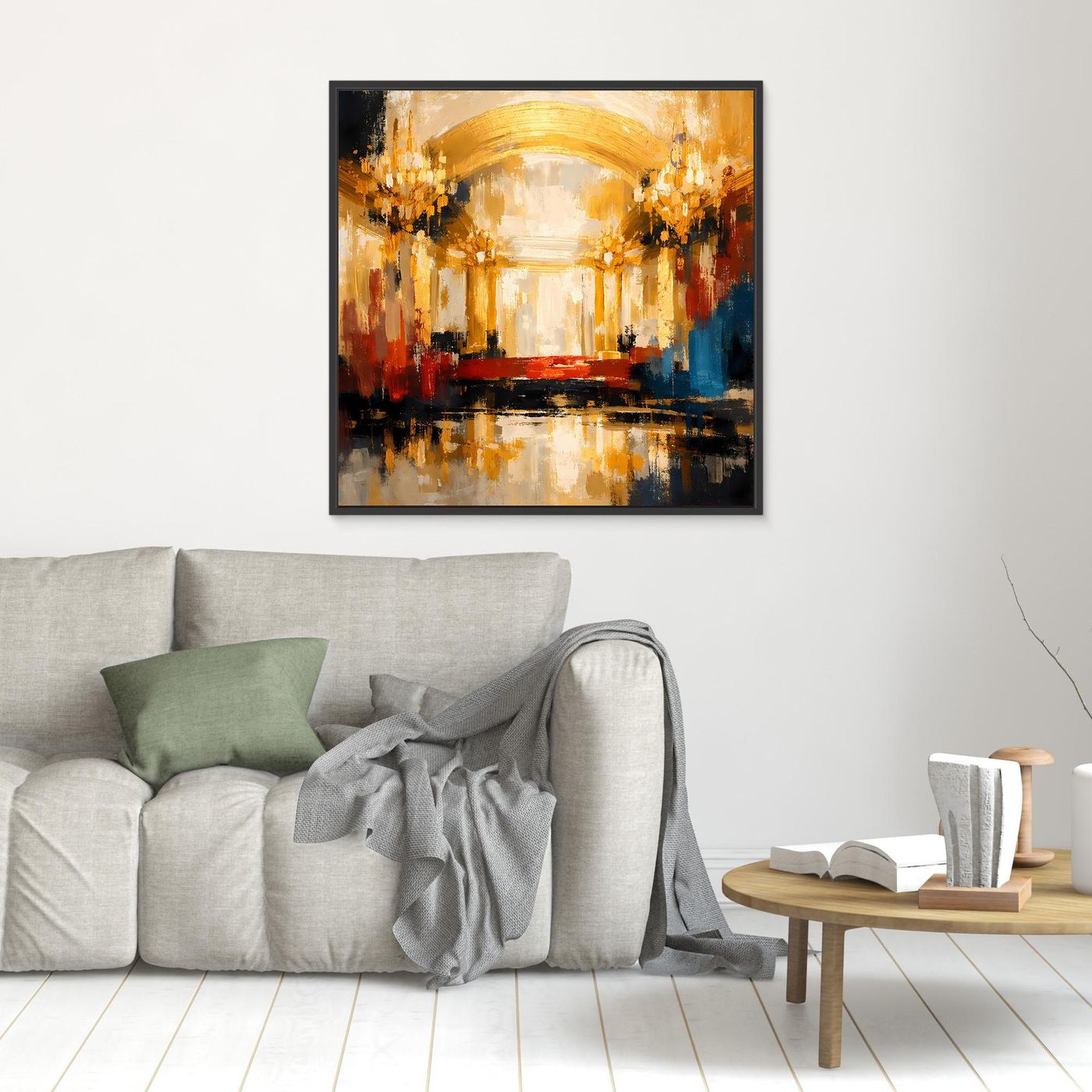 Leinwand Abstraktes Palast Saal Gemälde | Modernes Elegantes Wandbild Ballsaal Gold Rot
