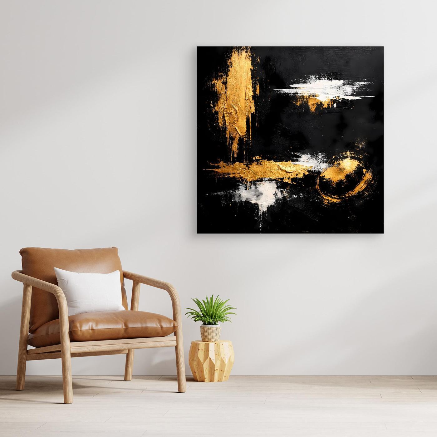 Leinwand Abstraktes Meisterwerk in Gold und Weiß | Modernes Galerie Wandbild