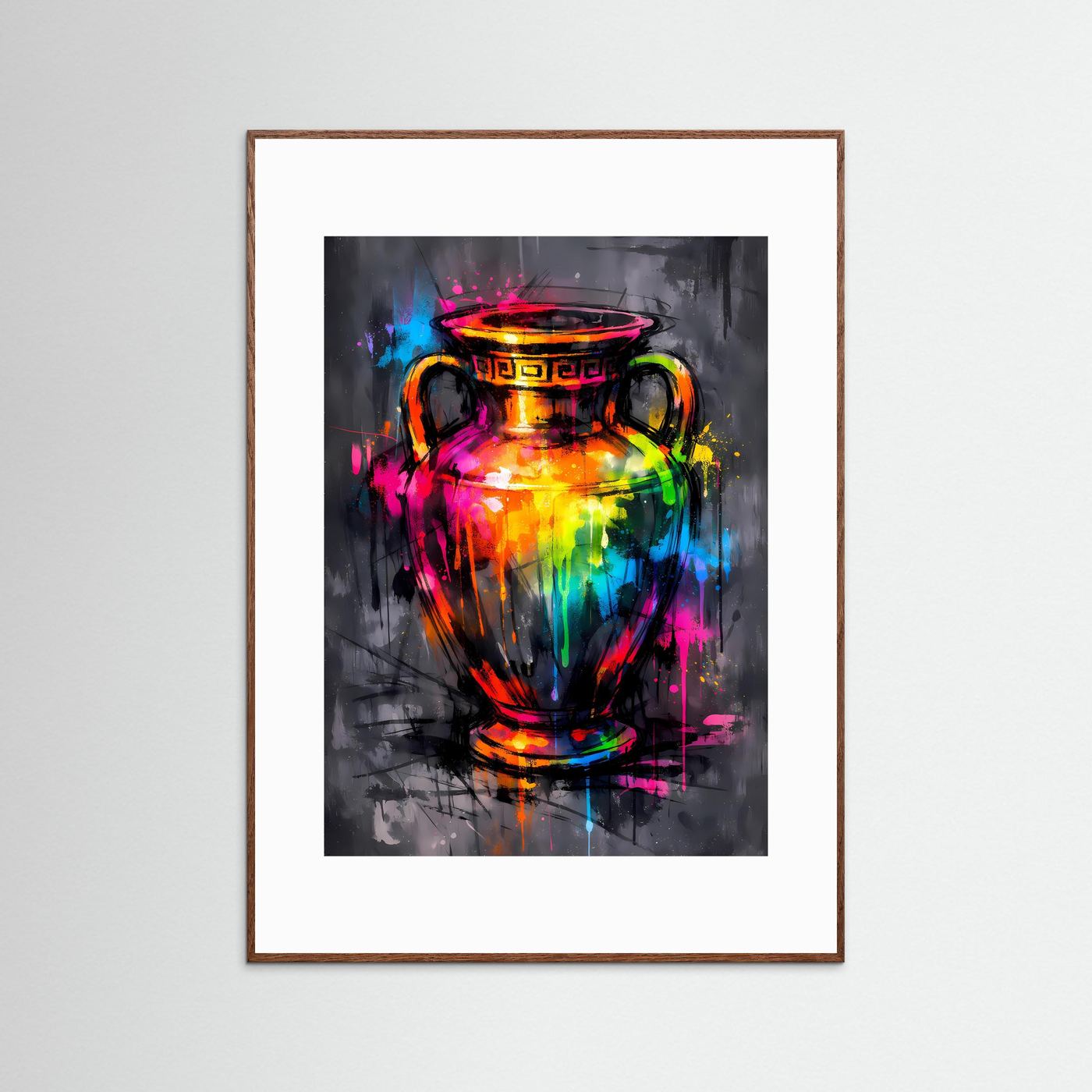 The Neon Amphora | Luxuriöses Amphoren Poster Bunt & Dunkel | Abstraktes Vase Kunstposter Hochformat