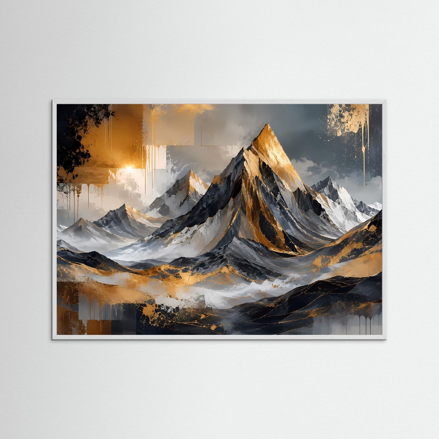 Goldene Gipfel | Abstraktes Berg-Panorama & Natur Poster im Querformat