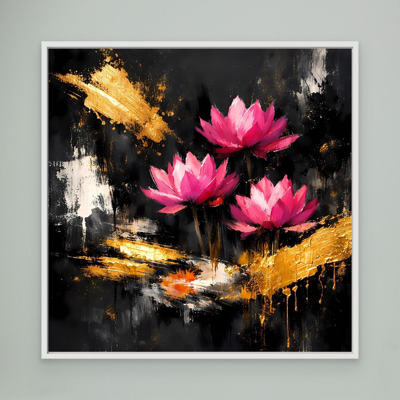 Leinwand Prachtvolle Lotusblüten in Pink und Gold | Modernes Abstraktes Blumen Wandbild