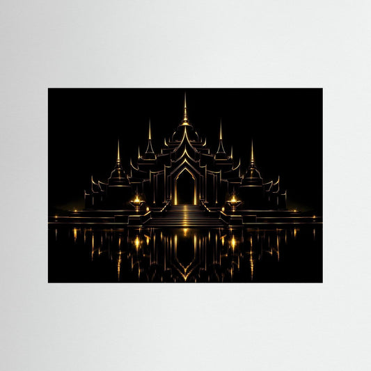 Poster Goldener Tempel | Majestätische Architektur im Dunkel | Luxuriöses Wandbild