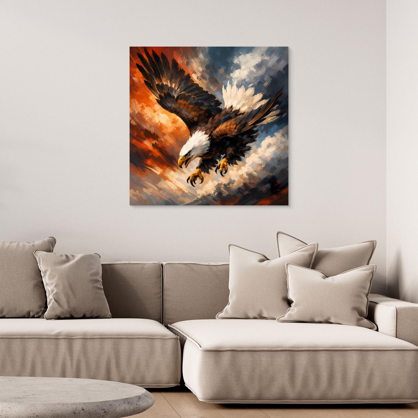 Leinwand Abstraktes Adler Gemälde | Modernes Kraftvolles Wandbild Fliegender Seeadler