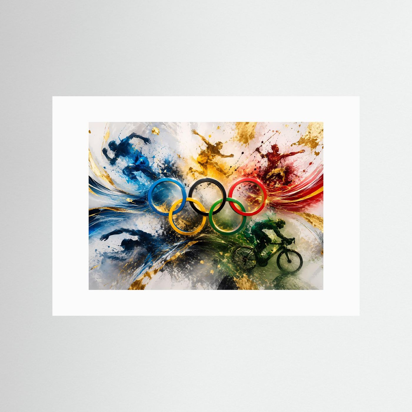 Dynamische Sportmomente & Olympische Ringe | Modernes Wandbild & Kunst-Poster