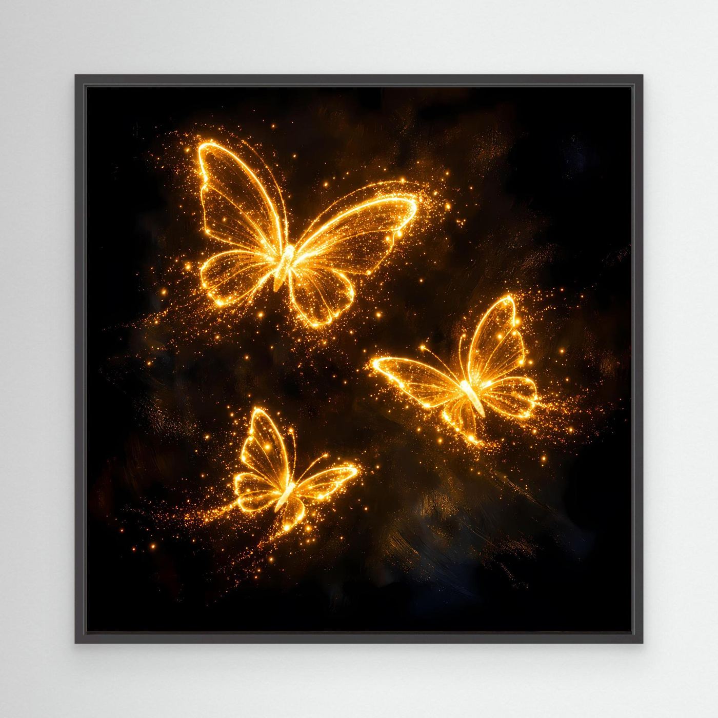 Premium Leinwand Leuchtende Schmetterlinge in Gold | Elegantes Fantasy Wandbild abstrakt