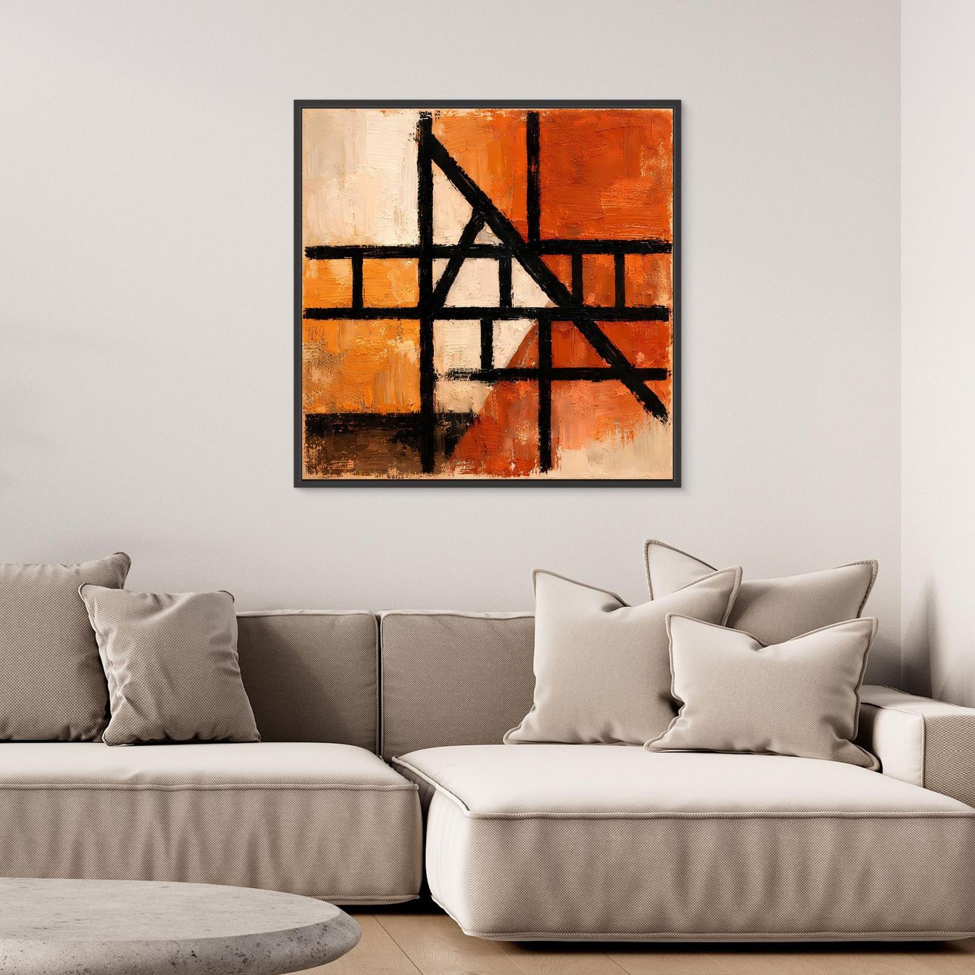 Leinwand Geometrische Linien auf Terrakotta | Abstraktes Modernes Wandbild