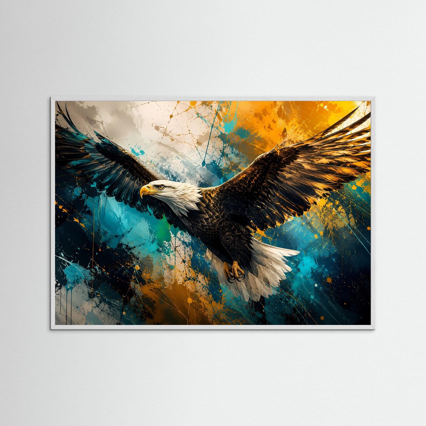 Weißkopfseeadler Poster | Adler Wandbild Modern | Kraftvolles Tiermotiv in Blau und Gold