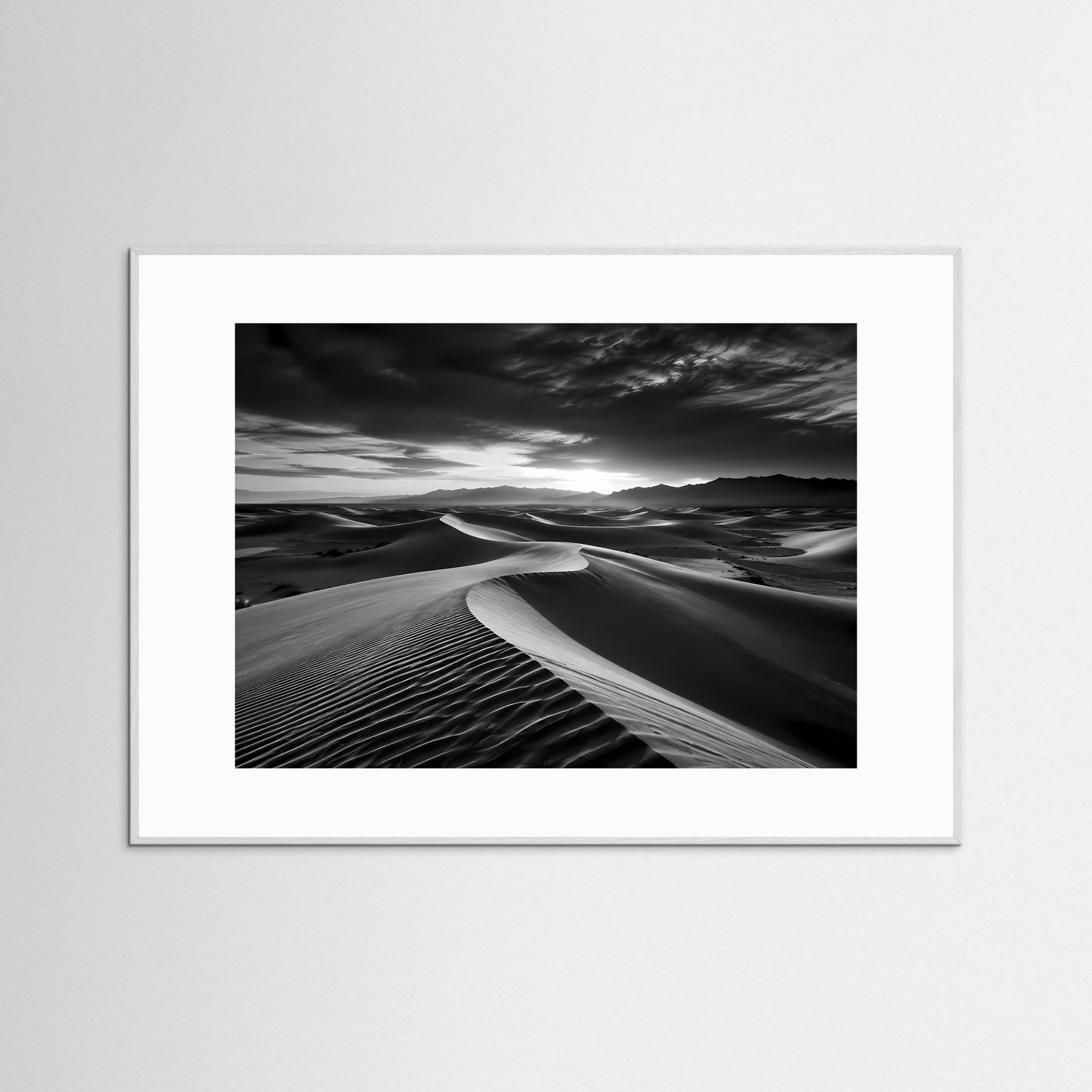 Wüsten Poster Schwarz Weiß | Minimalistische Dünen Landschaft | Moderne Fine Art Wandkunst | Monochromes Leinwandbild | Panorama Natur | Elegante Wanddeko
