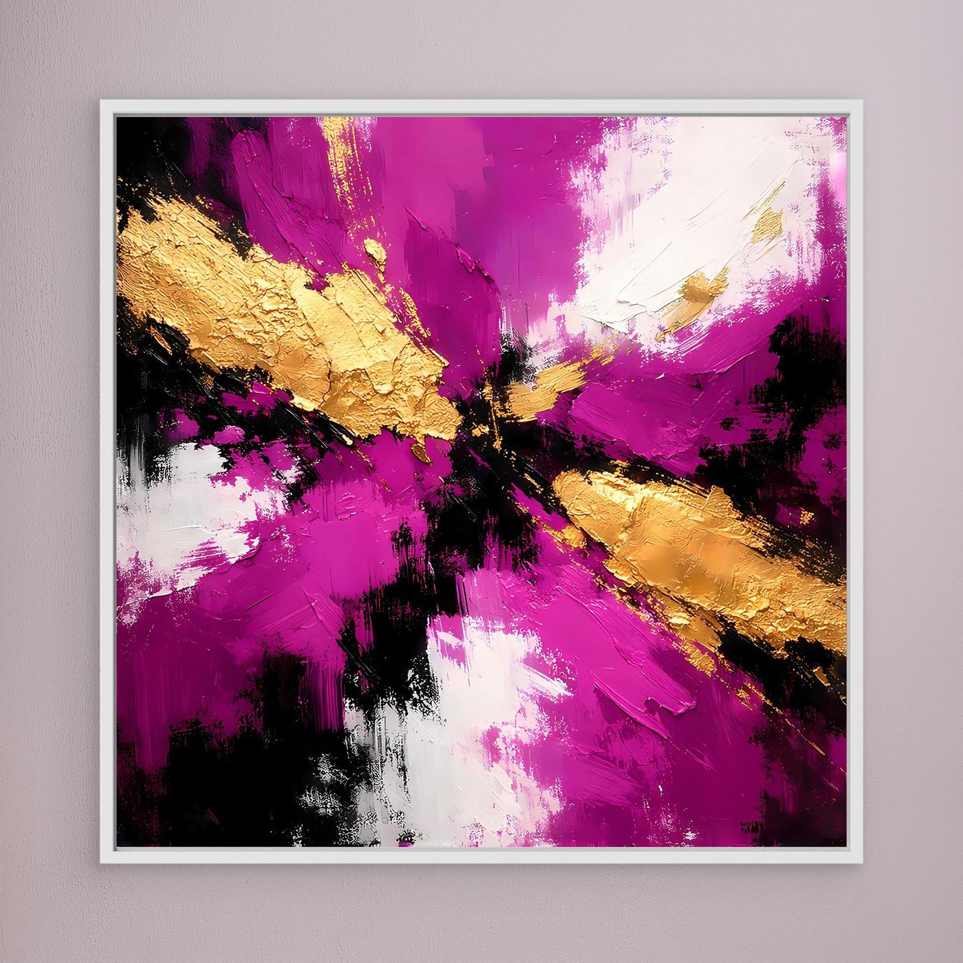 Leinwand Abstraktes Farbenspiel in Magenta und Gold | Modernes Expressives Wandbild