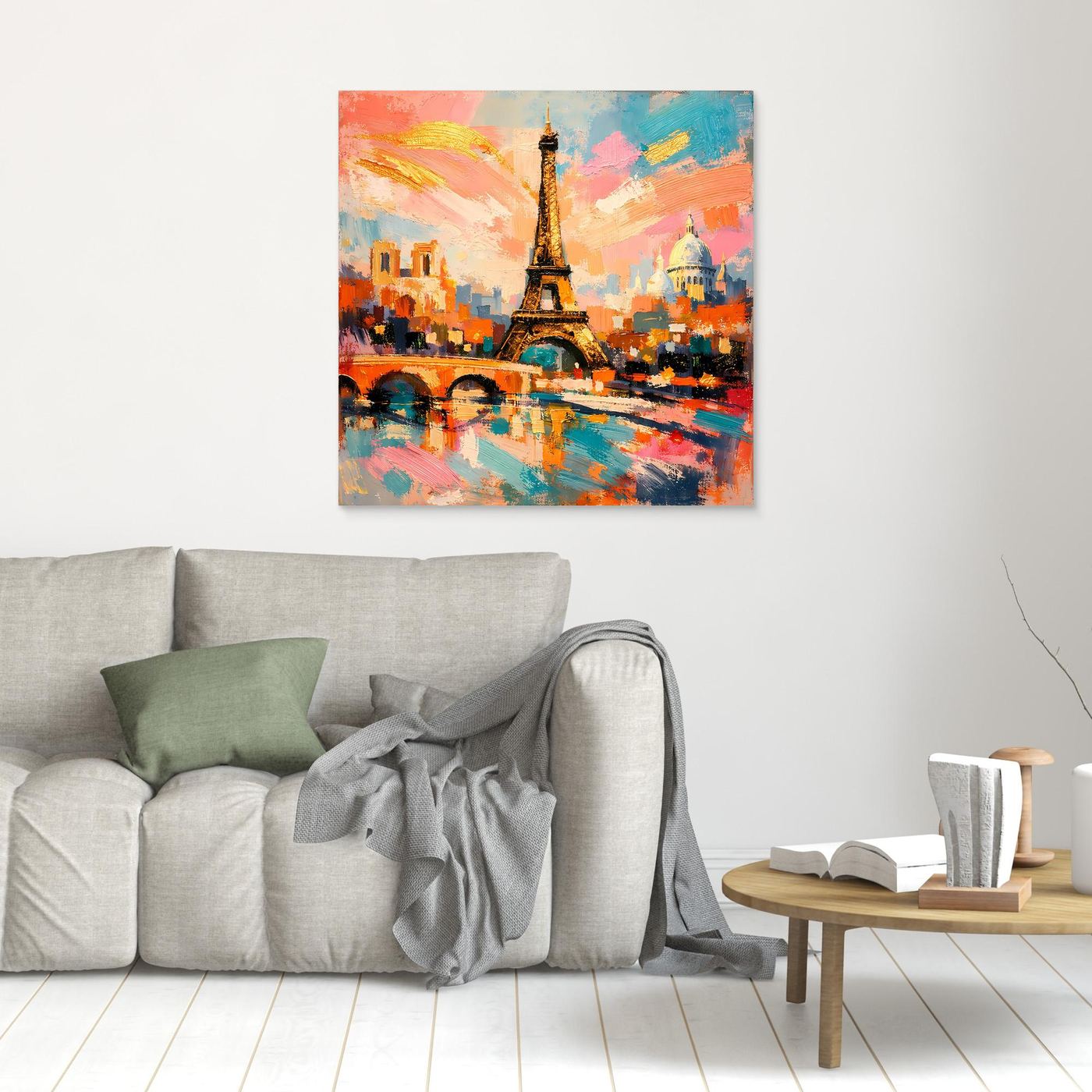 Kleines Leinwandbild ohne Rahmen mit Eiffelturm-Motiv und farbiger Pinselmalerei