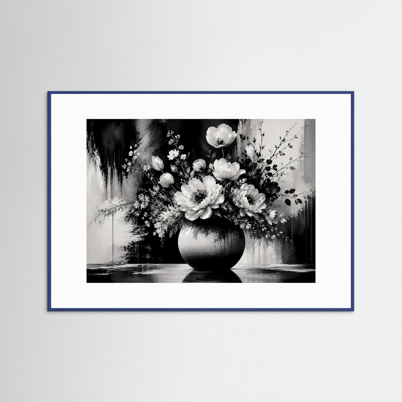 Schwarz Weiß Blumen Poster | Eleganter Blumenstrauß in Vase | Moderne Florale Wandkunst | Monochromes Wandbild
