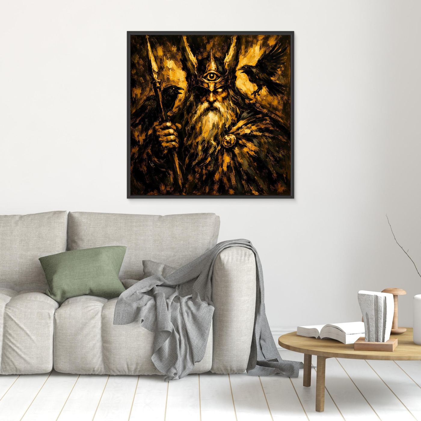Leinwand Mythischer Allvater Odin in Goldoptik | Abstraktes Wikinger Götter Wandbild