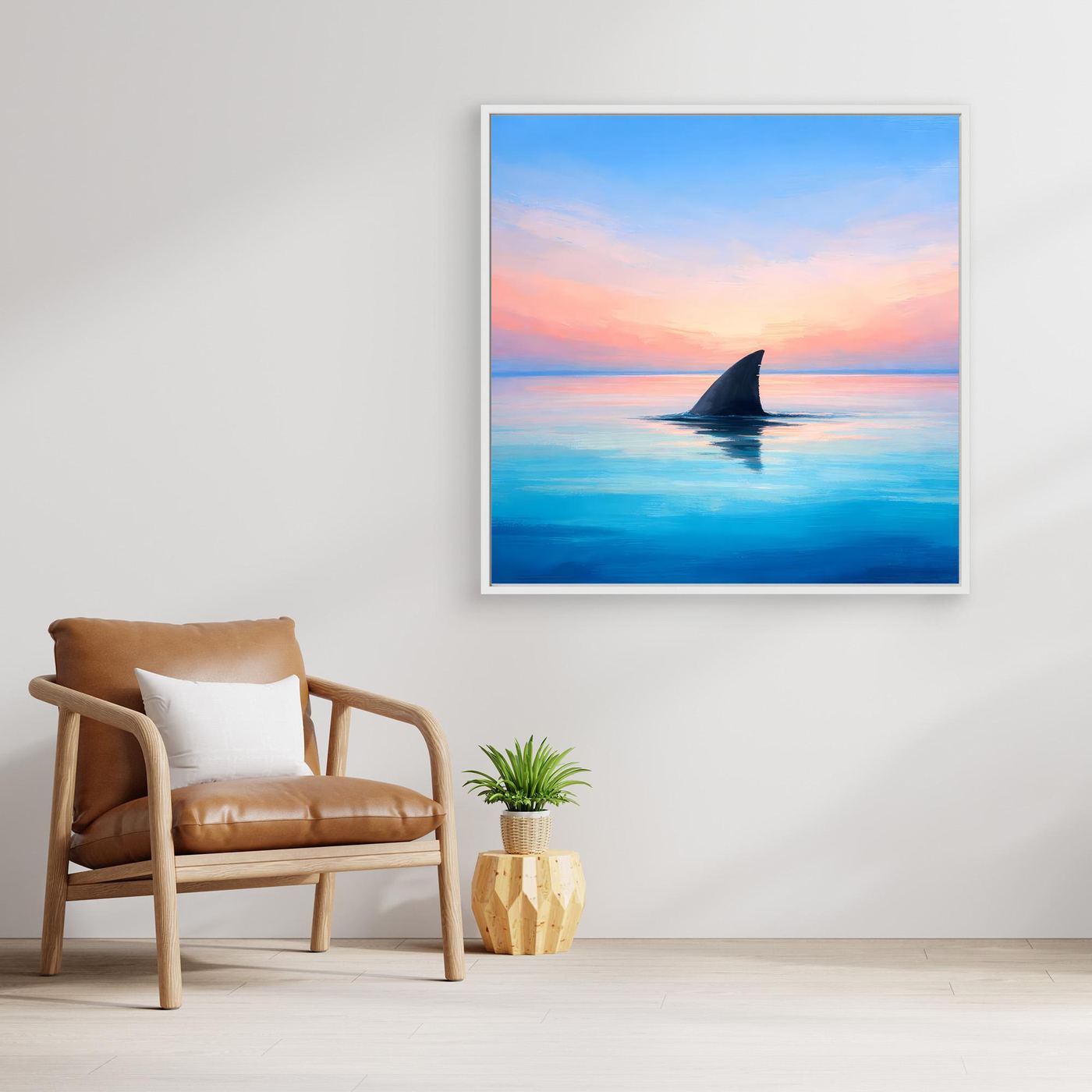 Leinwand Mystische Haifischflosse im Abendrot | Abstraktes Ozean Wandbild
