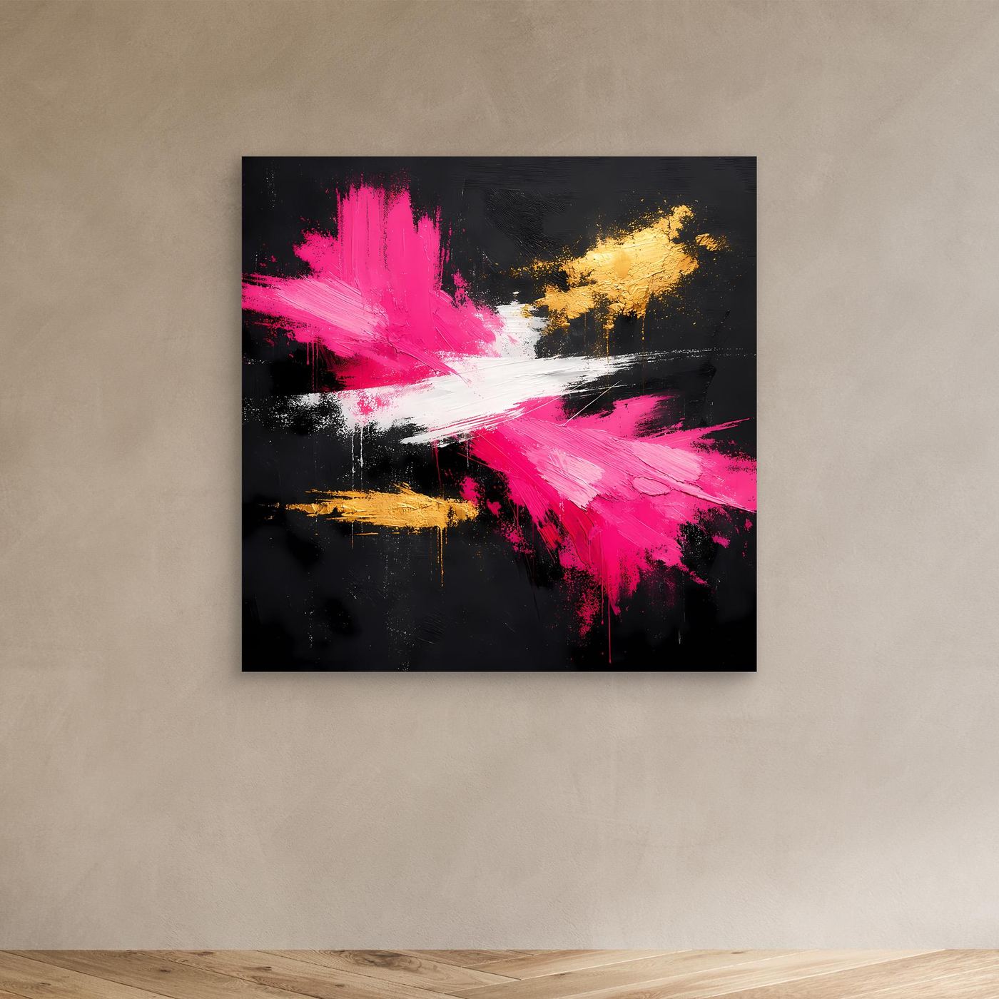 Leinwand Abstraktes Farbfeuerwerk in Pink & Gold | Modernes Acryl-Stil Wandbild