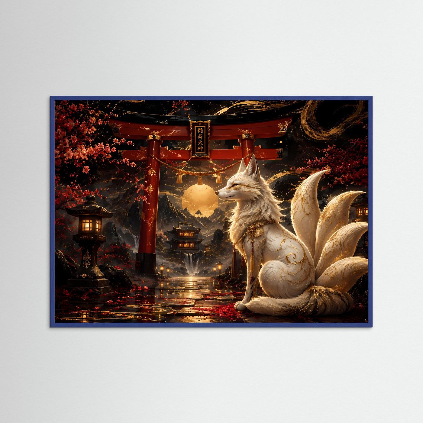 Epischer Samurai-Krieger mit Katana | Japanische Kunst & Maske Poster Querformat
