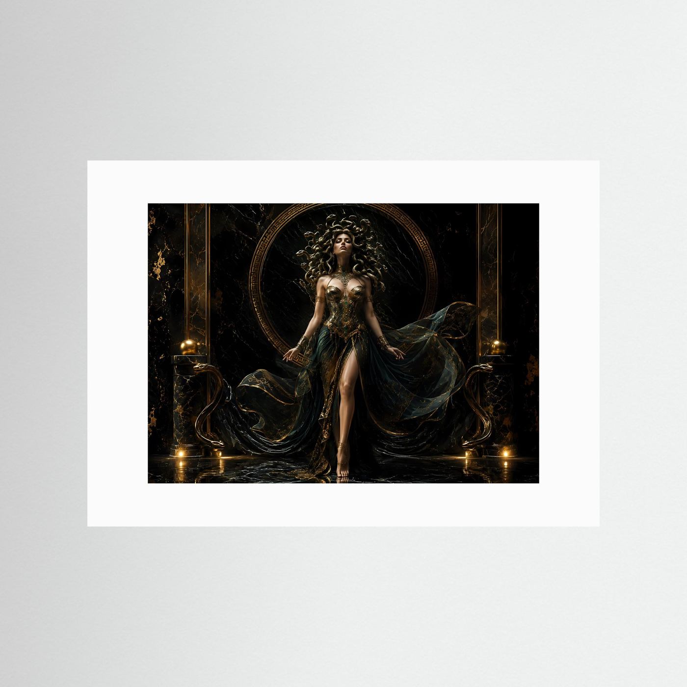 Majestätische Medusa in Schwarz und Gold | Griechische Mythologie & Mystik Poster