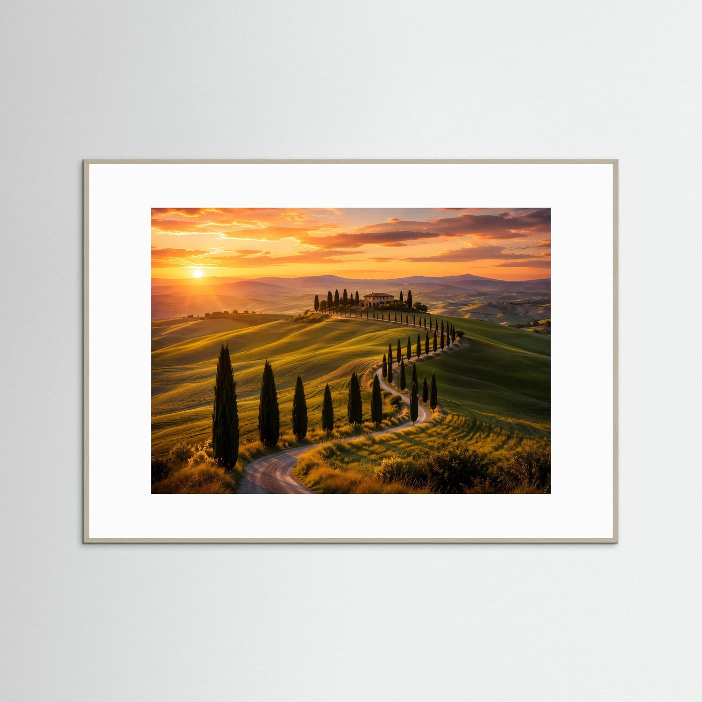 Idyllische Toskana im Sonnenuntergang | Zypressen & Italien Natur Poster