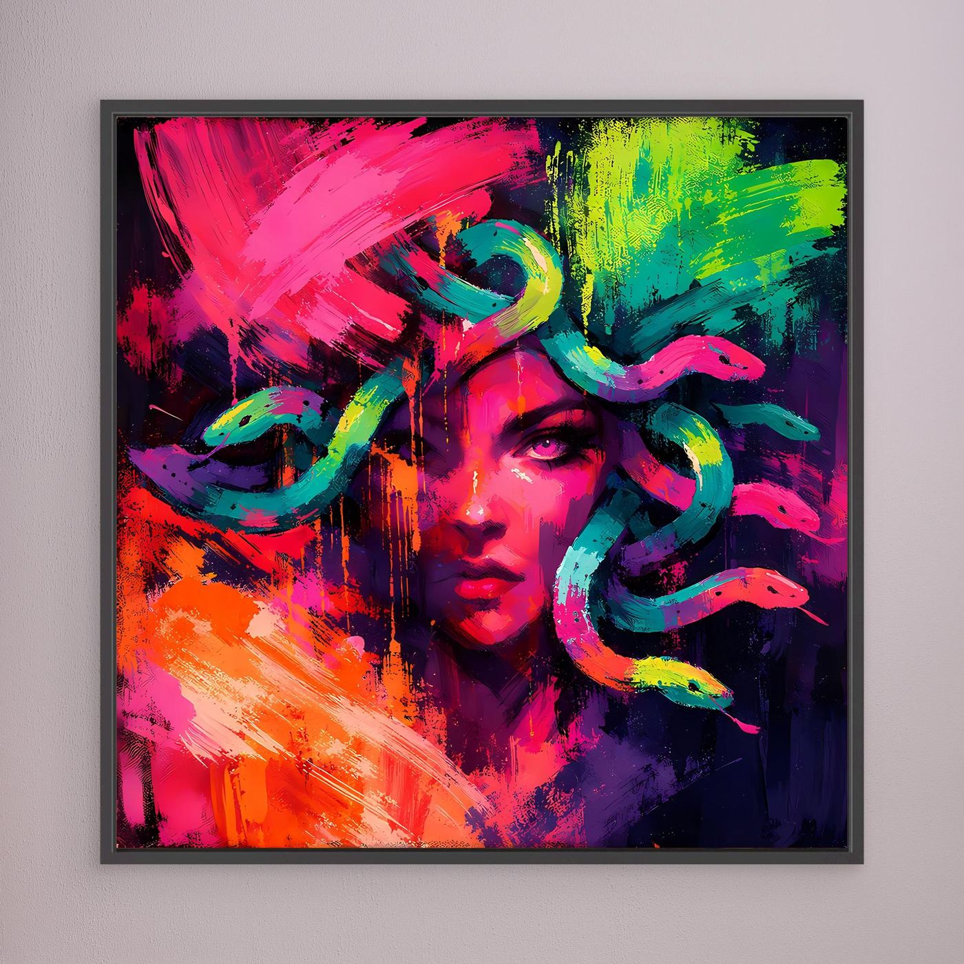 Leinwandbild Abstrakte Medusa im Neon-Stil | Moderner Mythos