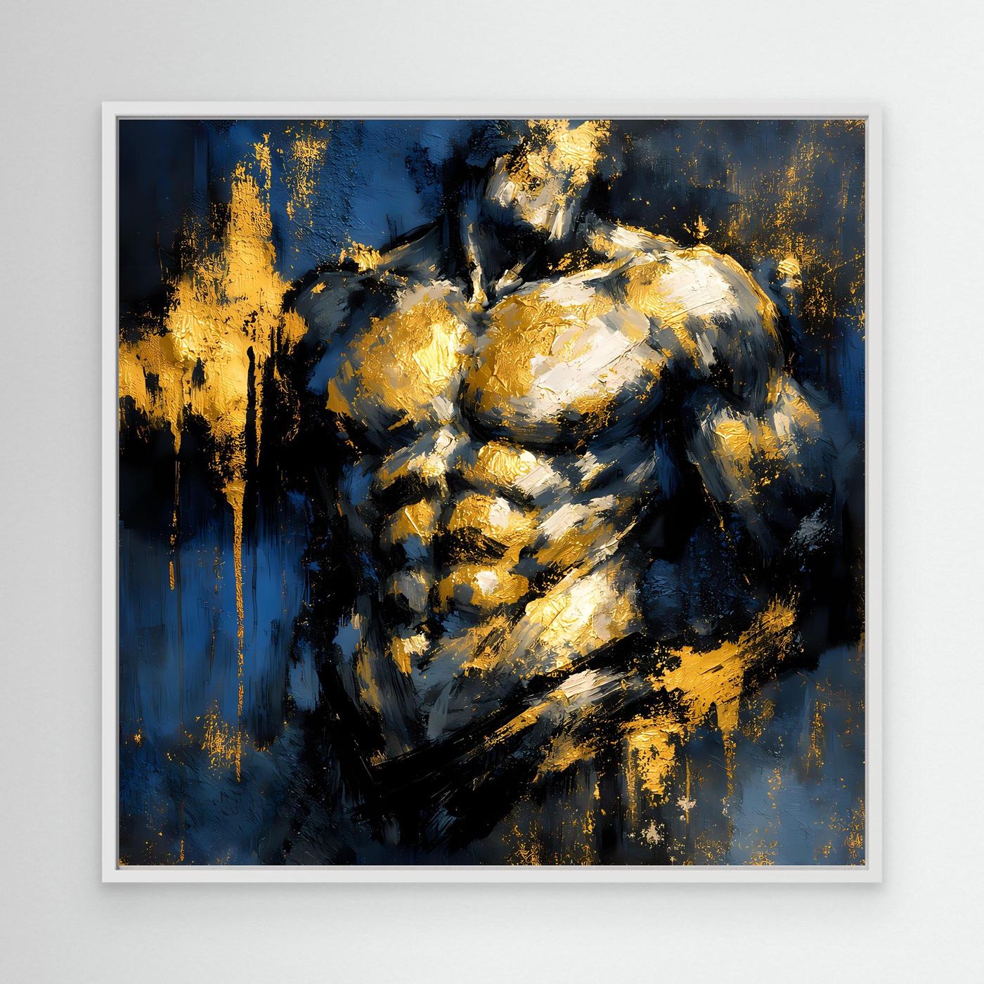 Leinwand Kraftvoller Männlicher Torso in Gold und Blau | Abstraktes Bodybuilding Wandbild