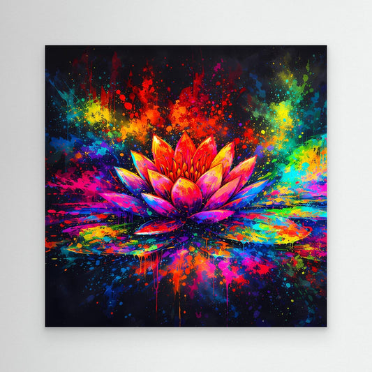 Leinwandbild Farbenfrohe Seerose | Abstraktes Lotus Wandbild auf Keilrahmen