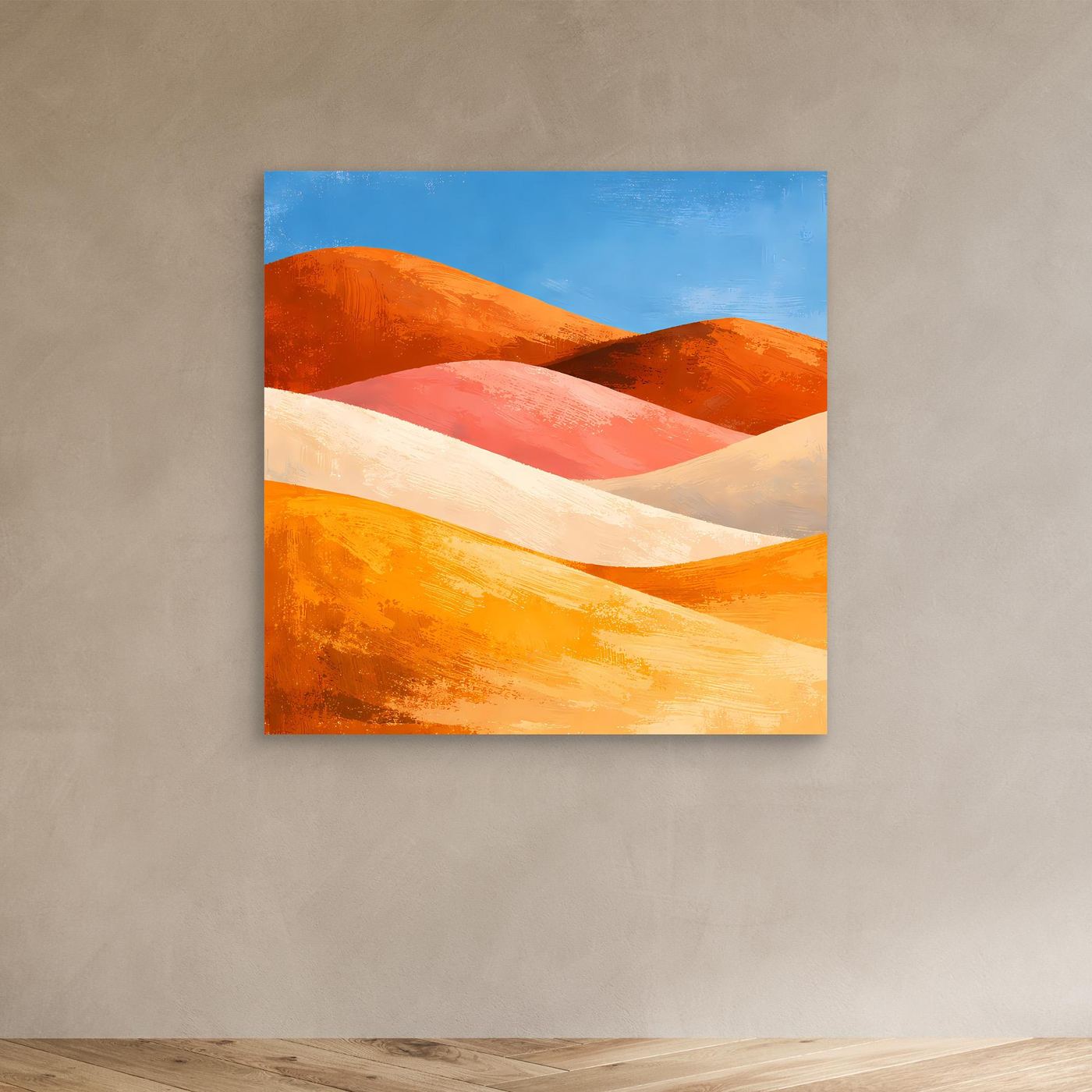 Leinwand-Wandbild ohne Rahmen mit abstrakten Dünen in Orange, Rot und hellem Beige