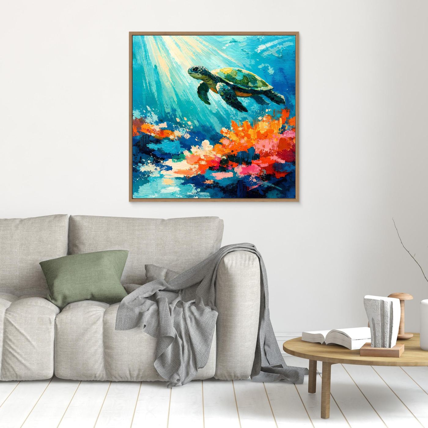 Leinwand Elegante Meeresschildkröte im Korallenriff | Abstraktes Ozean Wandbild