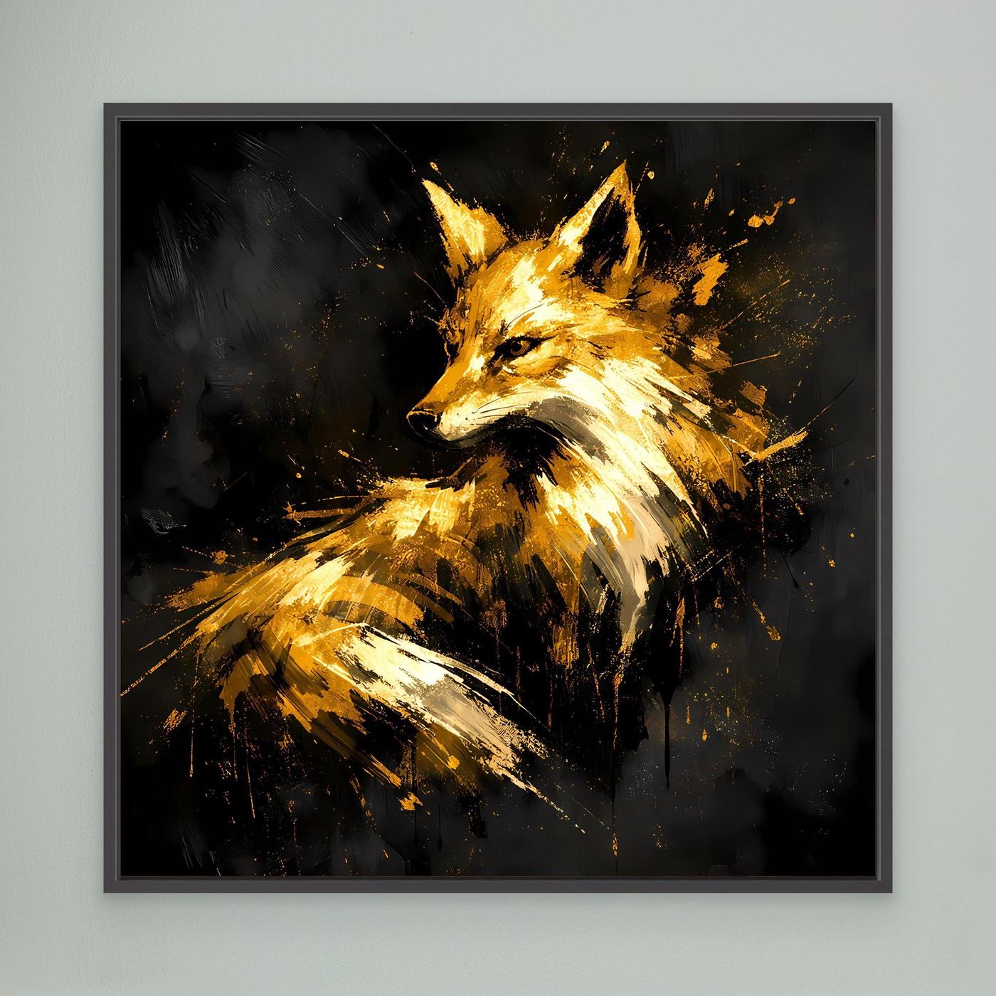 Leinwand Majestätischer Fuchs in Gold und Schwarz | Modernes Abstraktes Wildtier Wandbild
