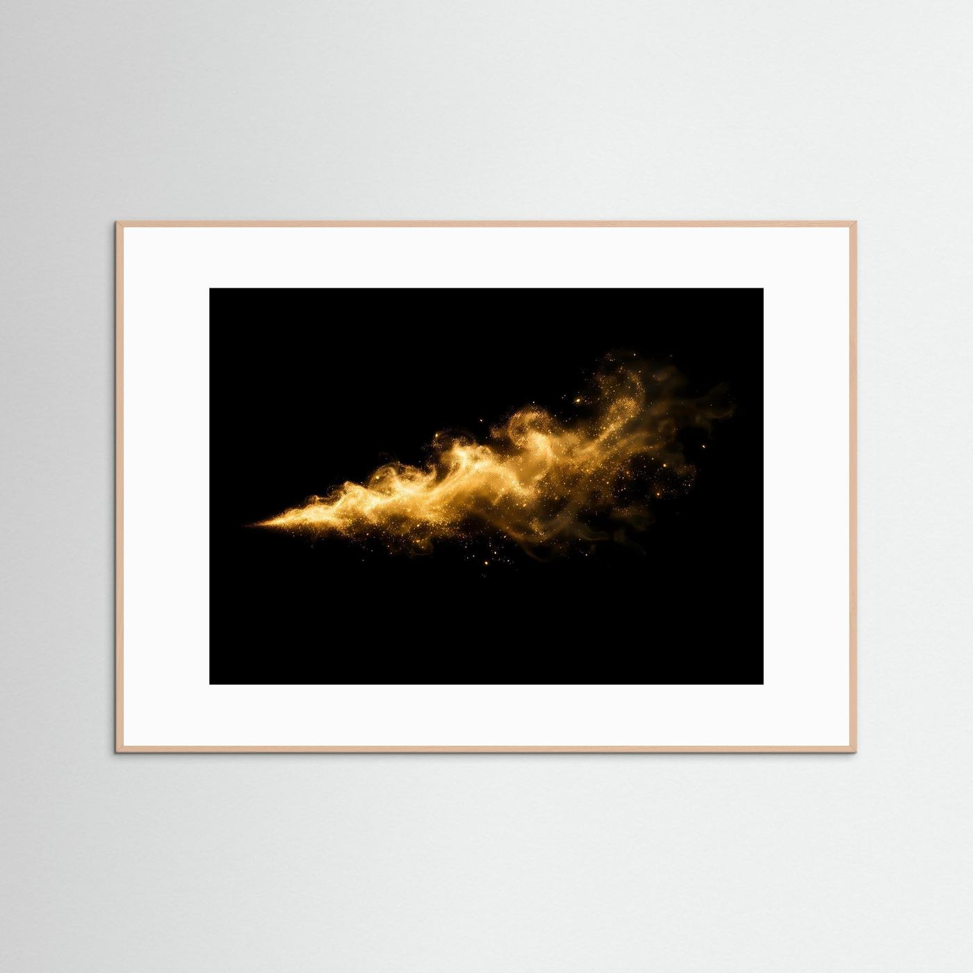 Eleganter Goldstaub im Rauchwirbel | Abstraktes Luxus Poster Querformat