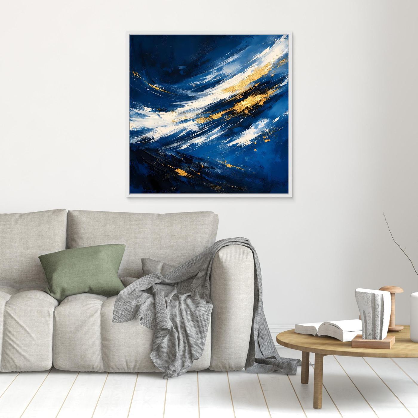 Leinwand Abstraktes Meeresgemälde in Dunkelblau und Gold | Modernes Ozean Wandbild