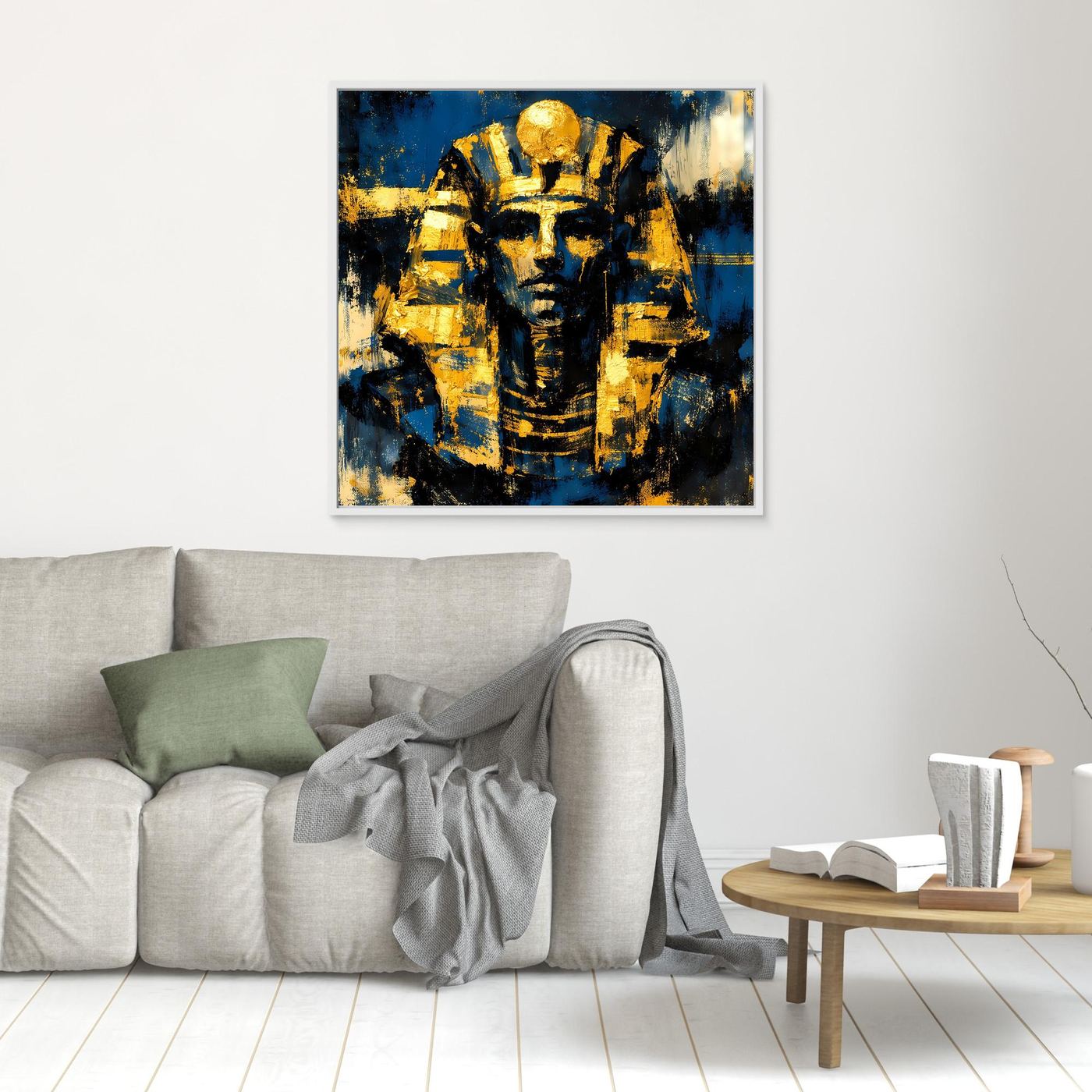 Ägyptisches Wandbild mit Pharao-Maske und goldenen Details