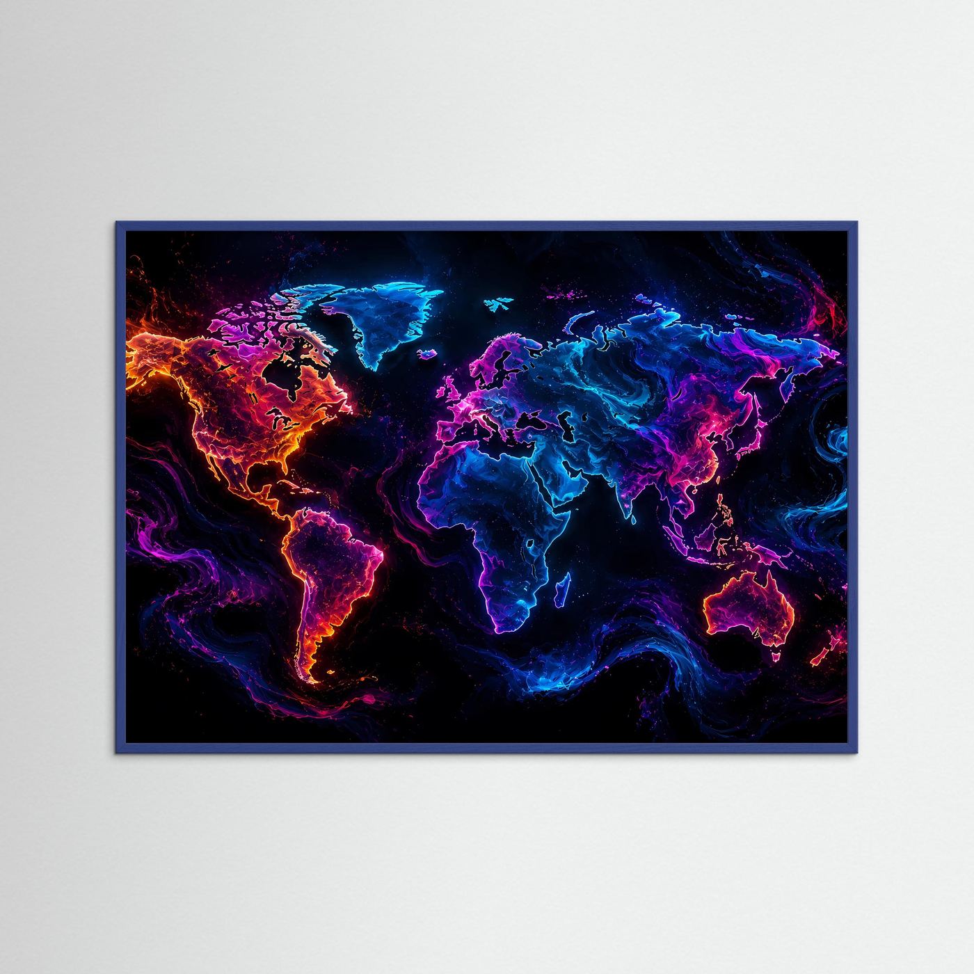 Weltkarte Poster | Neon Weltkarte Wandbild | Moderne World Map Kunst | Abstrakte Landkarte | Futuristische Wanddekoration