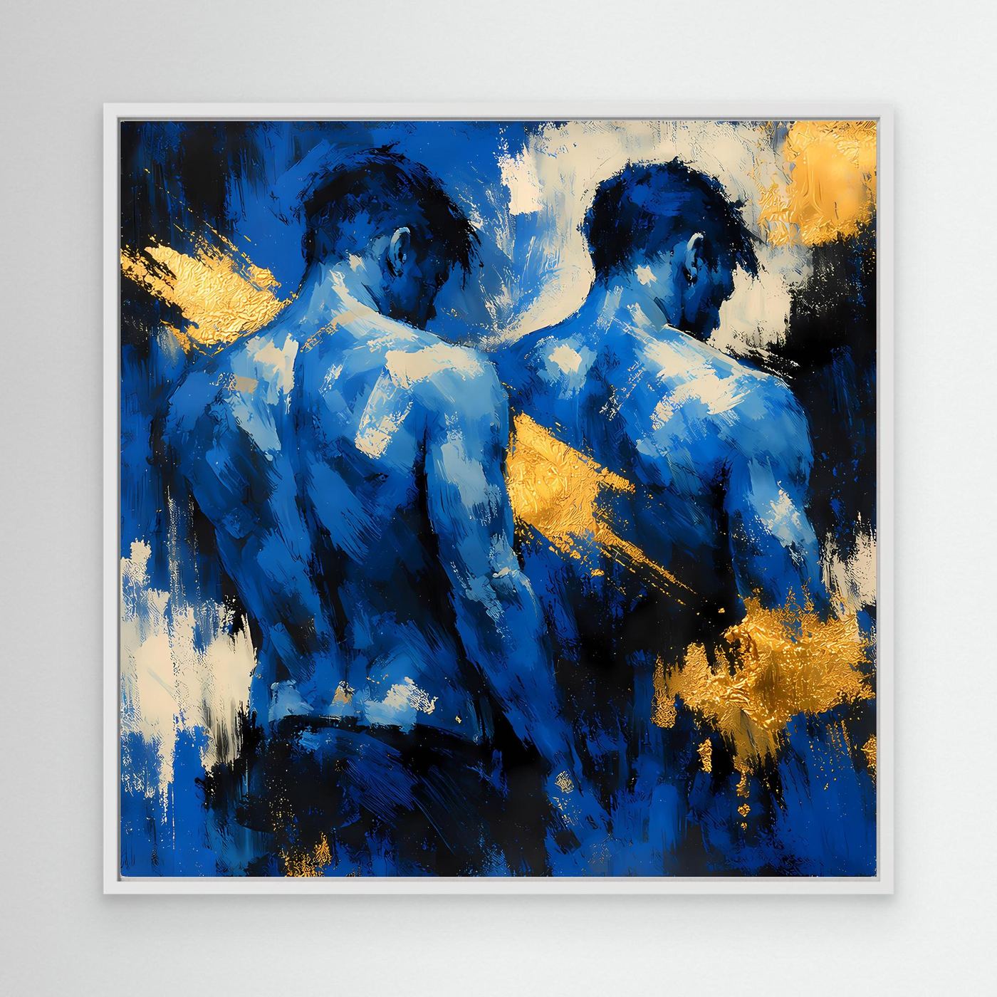 Leinwand Zwei Brüder in Blau | Abstraktes Männlicher Rücken Wandbild Gold