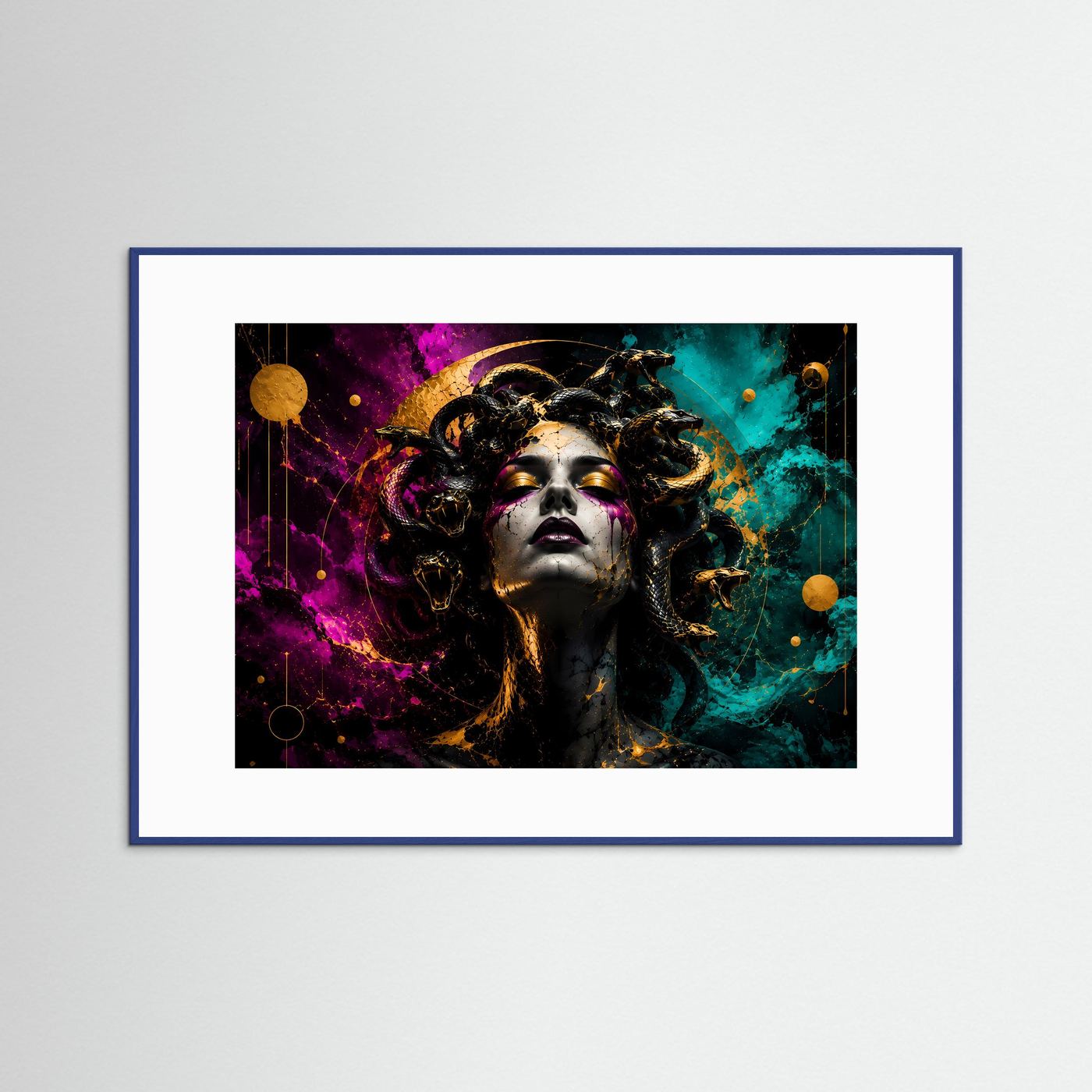 Medusa in Magenta & Türkis | Mystische Schlangenkunst mit Gold