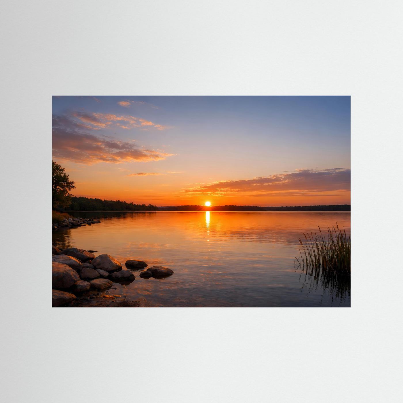 Landschafts-Poster mit Sonnenuntergang am See im Querformat