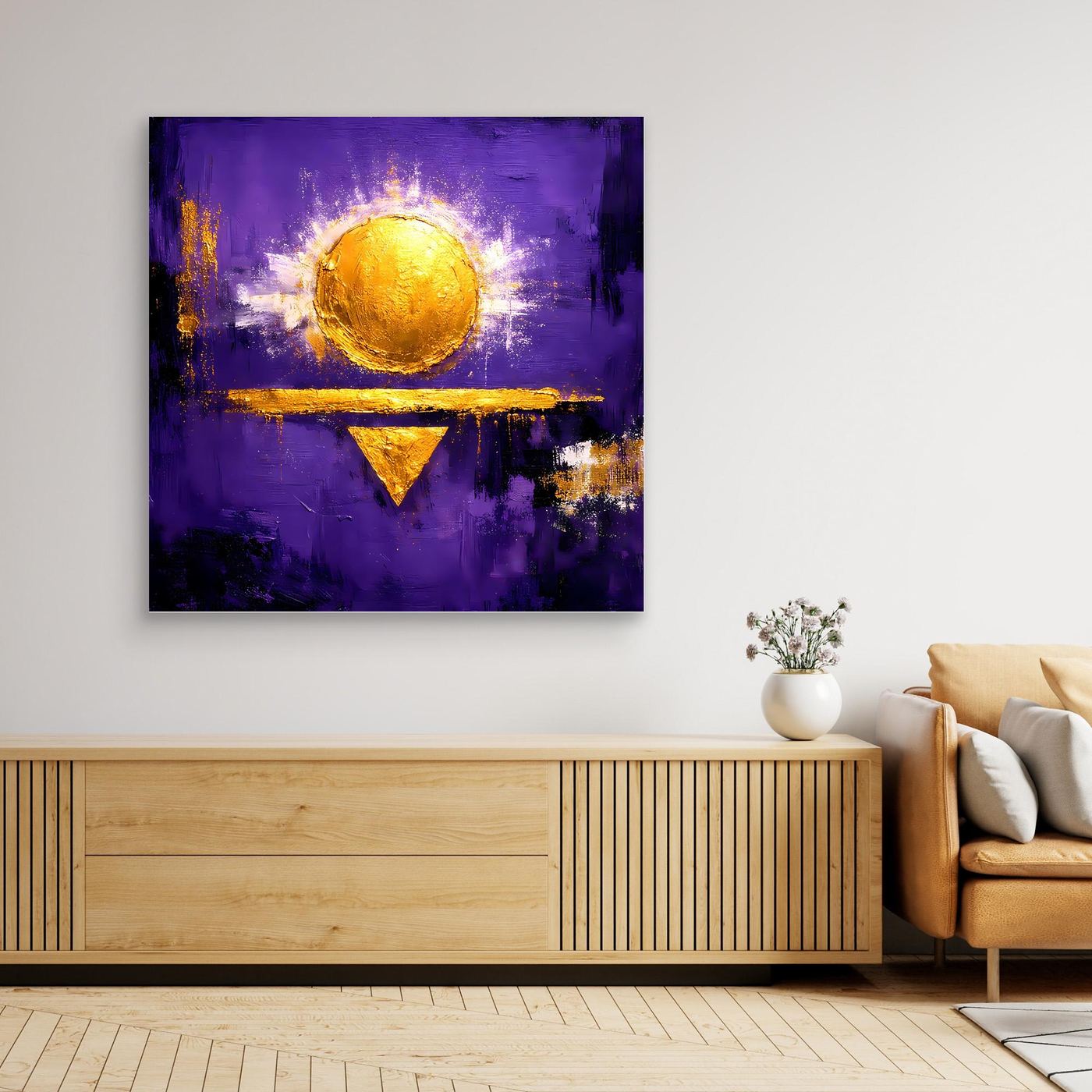 Leinwand Kosmische Sonne auf Violett | Abstraktes Geometrisches Wandbild Moderne Kunst