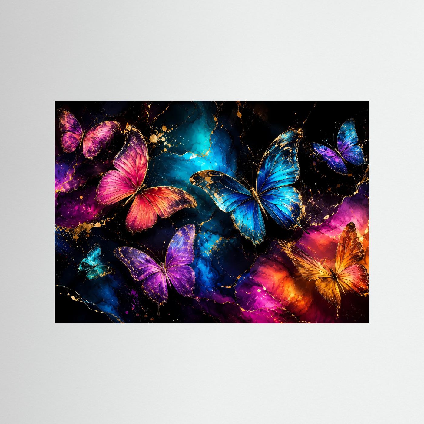 Faszinierende Schmetterlinge mit Goldakzenten | Modernes Insekten & Kunst Poster Querformat