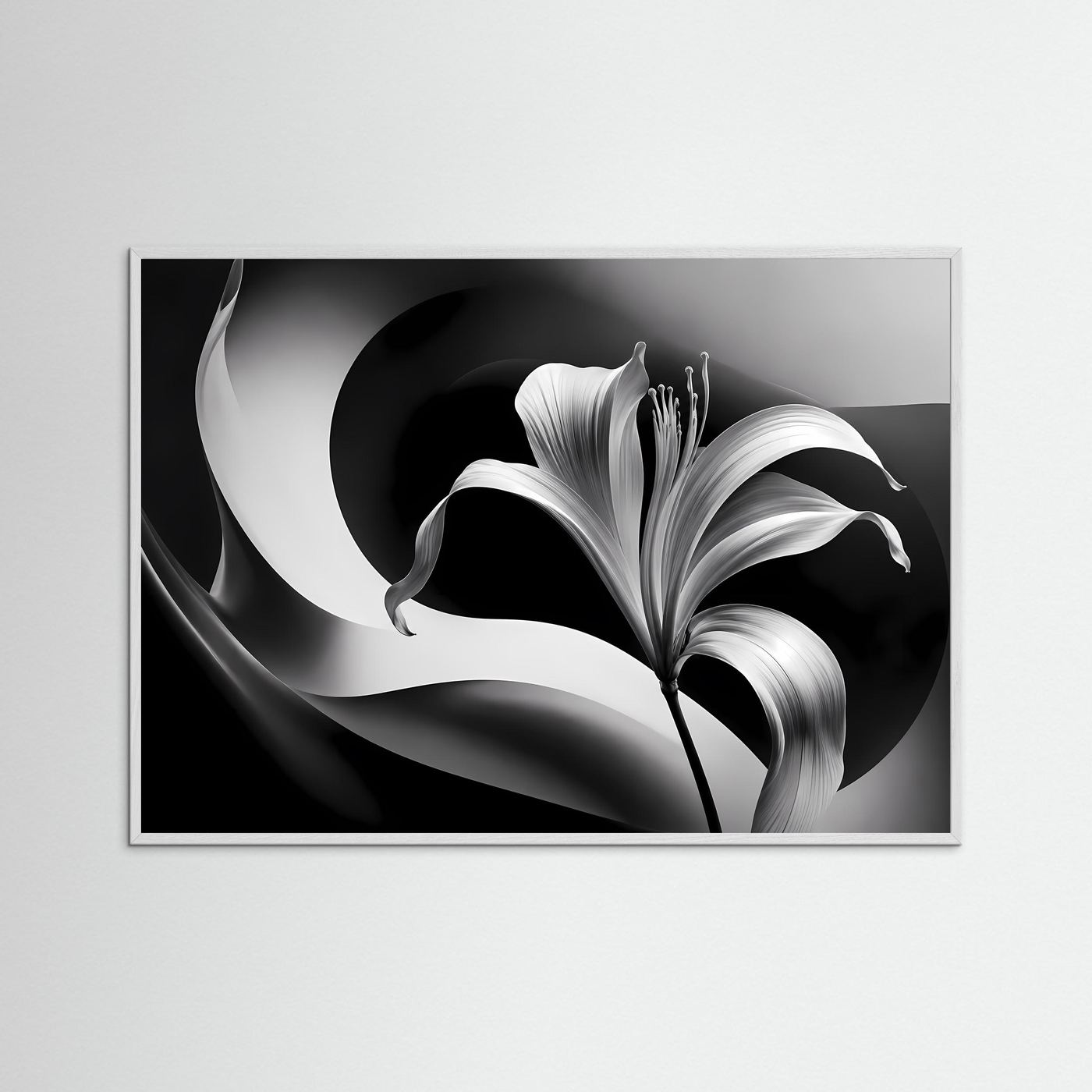 Schwarz-Weiß Lilie Wandbild | Abstrakte Blumen Kunst in Schwarz & Weiß