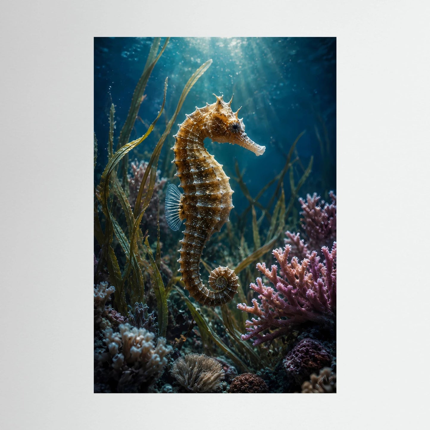 Poster mit Seepferdchen im Korallenriff, Nahansicht im Unterwassermotiv
