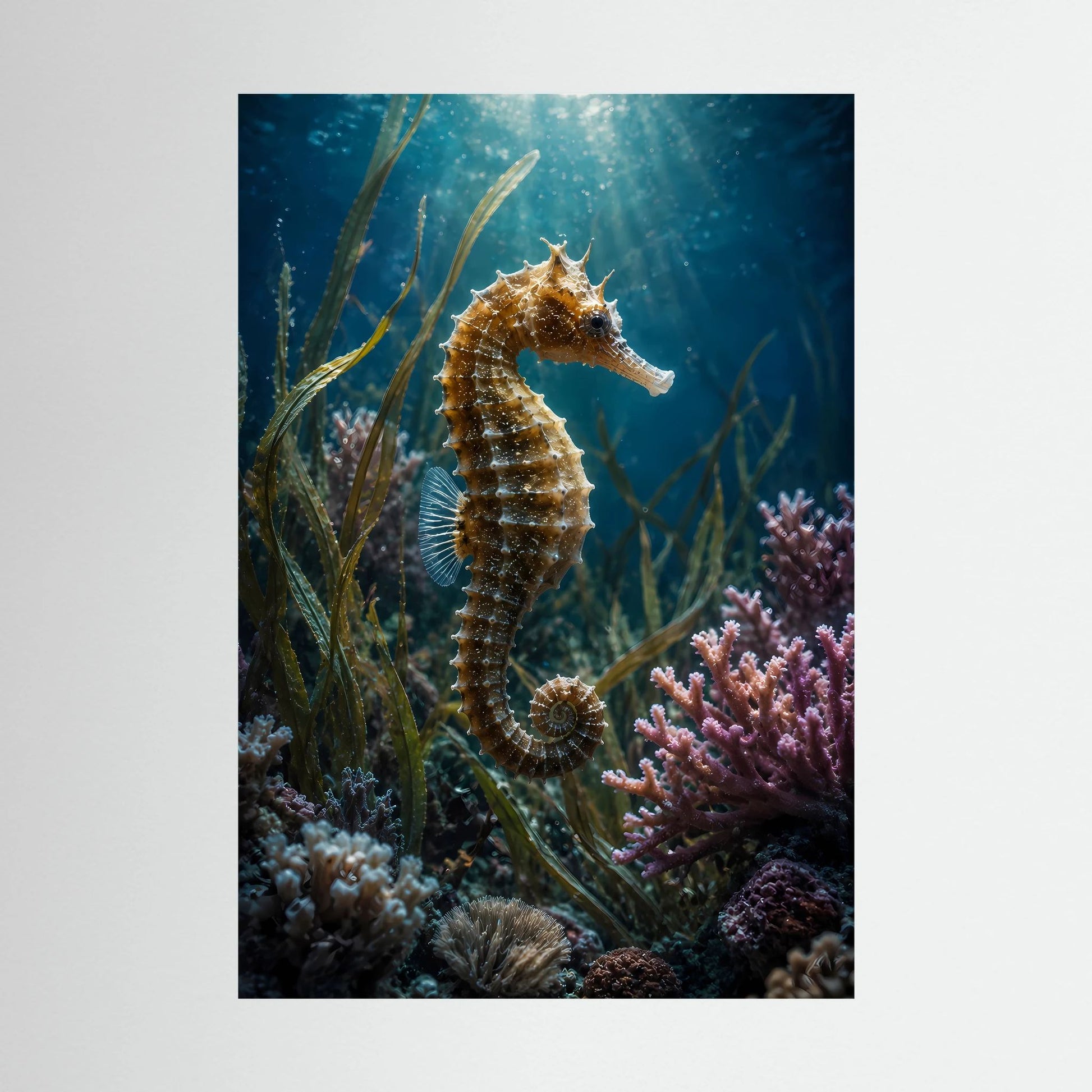 Poster mit Seepferdchen im Korallenriff, Nahansicht im Unterwassermotiv