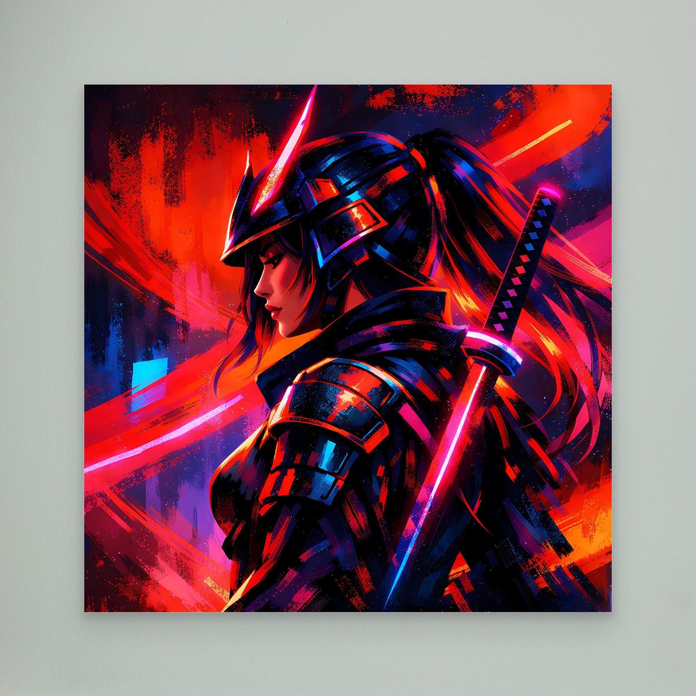 Neon-Leinwandbild Samurai-Kriegerin, abstraktes Design, ohne Rahmen