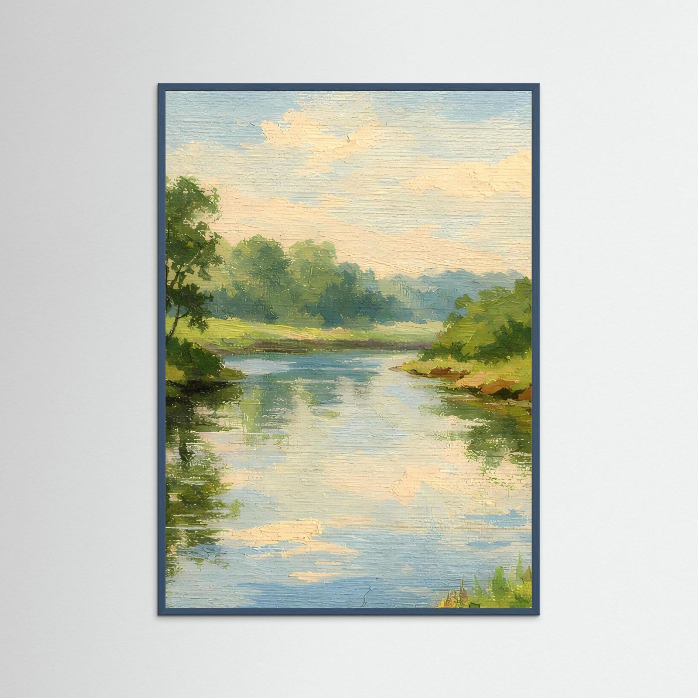 Poster Idylle am Flussufer | Klassisches Landschafts-Ölgemälde als Wandbild