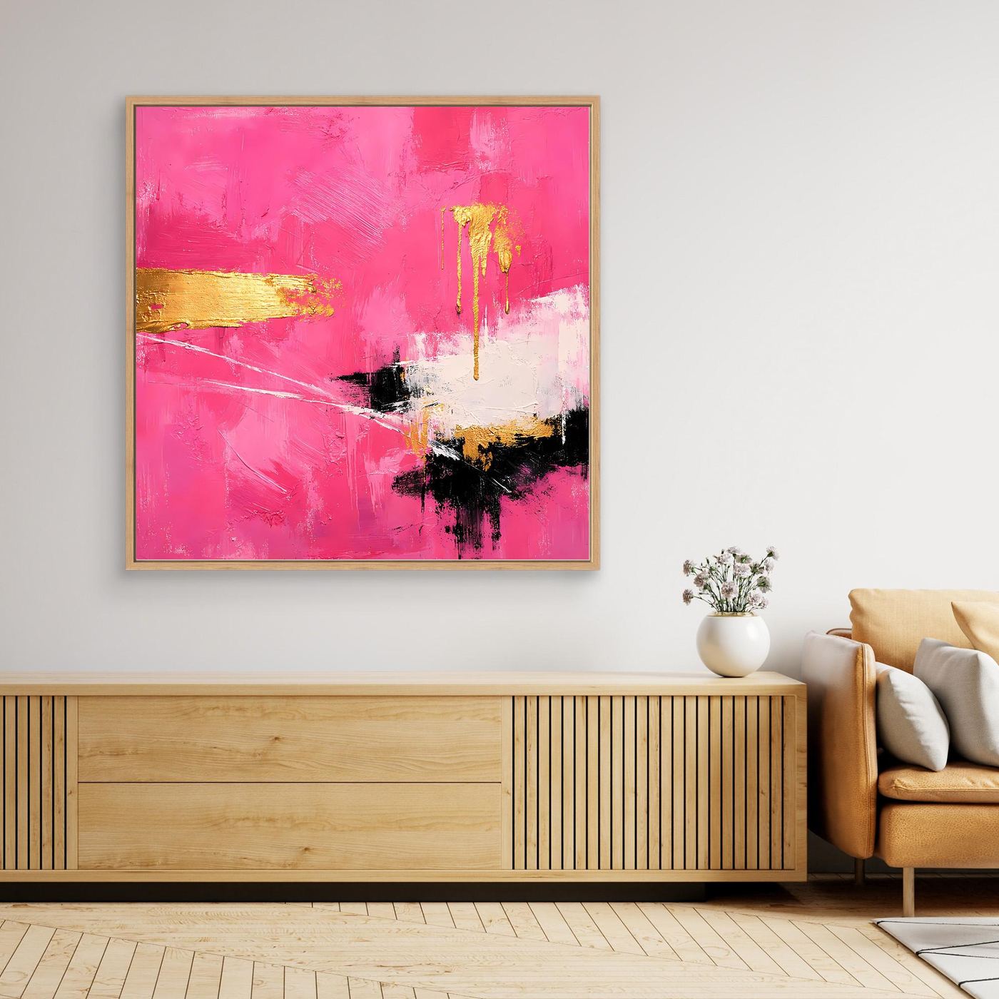 Leinwand Abstraktes Farbenspiel in Pink und Gold | Modernes Expressionistisches Wandbild