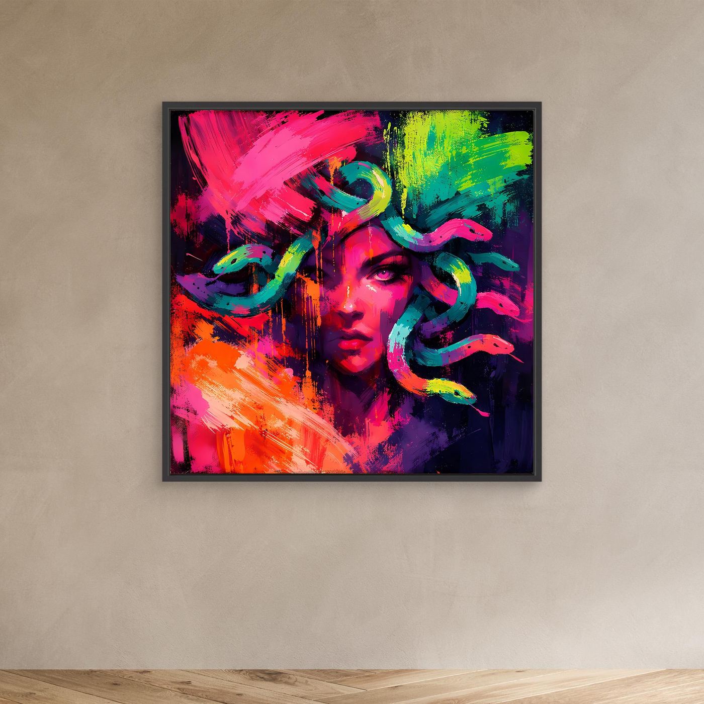 Leinwandbild Abstrakte Medusa im Neon-Stil | Moderner Mythos