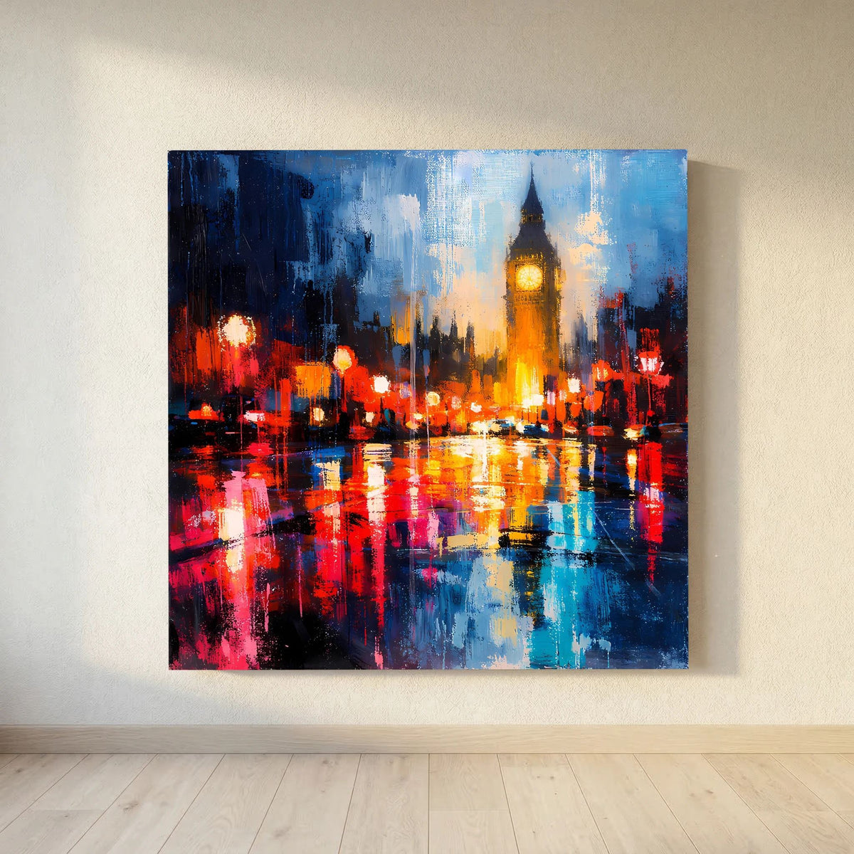 Leinwand Abstraktes Big Ben London Gemälde | Modernes Urbanes Wandbild bei Nacht