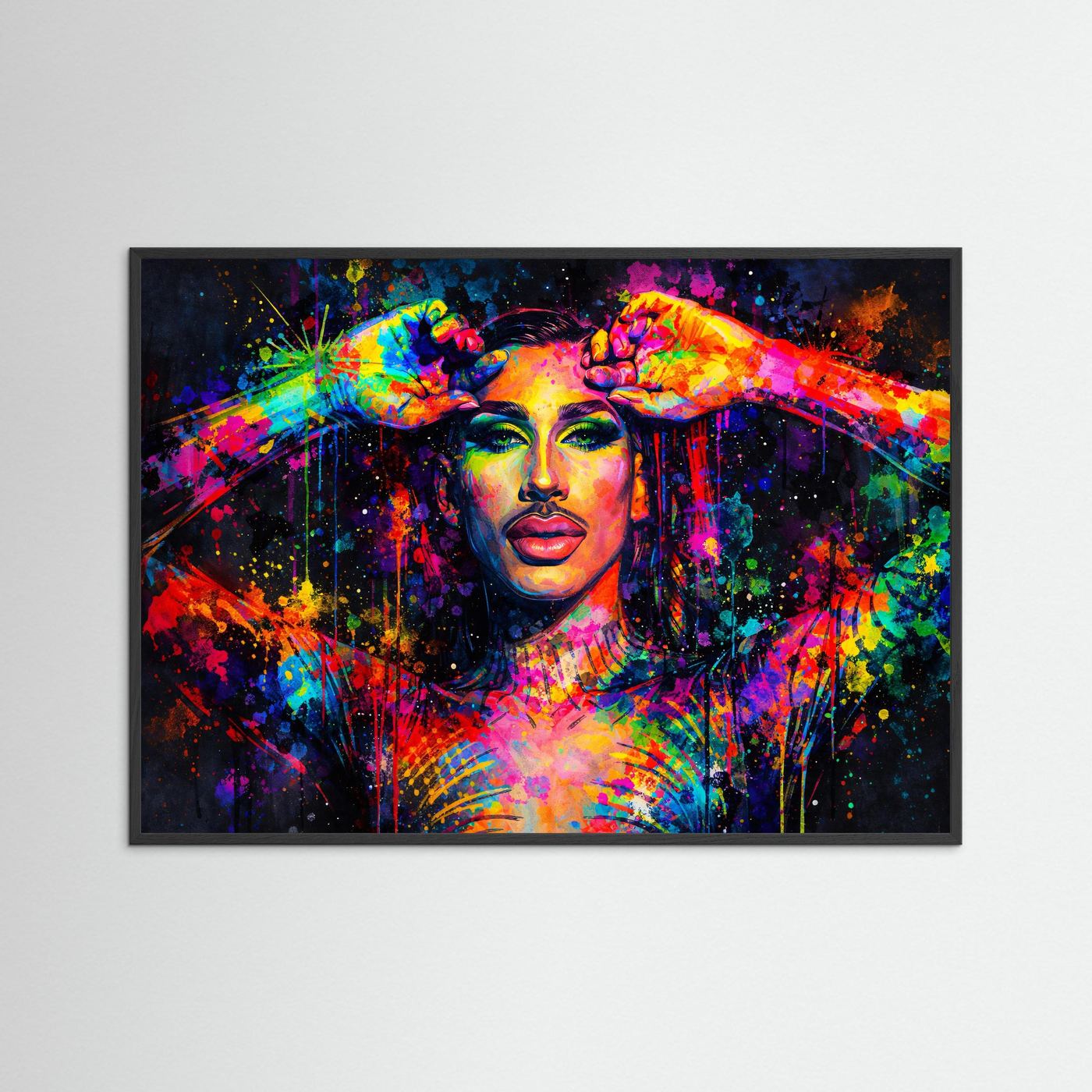 Schillerndes Drag Queen Portrait | Buntes Pop Art Wandbild & Kunst Poster Querformat