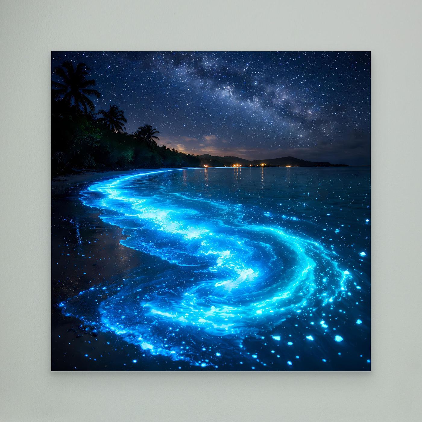 Leinwandbild Leuchtende Bucht mit blauem Biolumineszenz-Strand ohne Rahmen