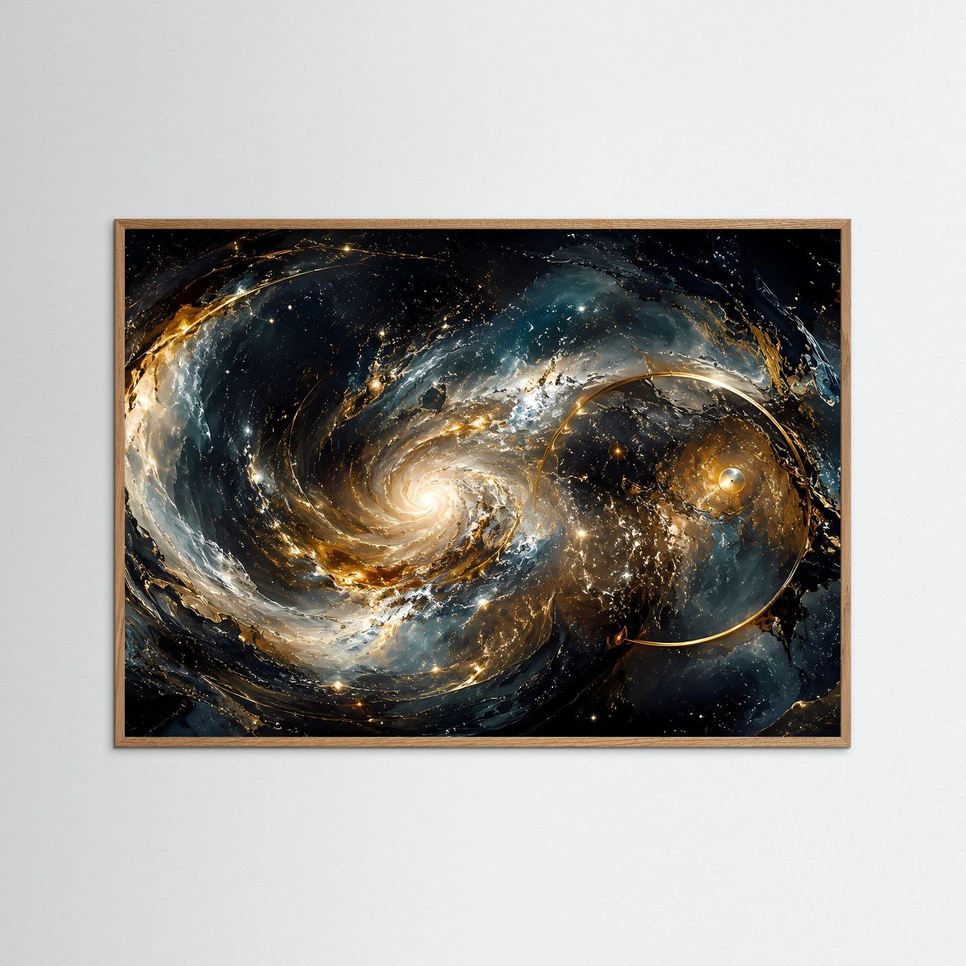 Faszinierender Galaxie-Wirbel mit Goldakzenten | Modernes Weltraum & Kunst Poster Querformat